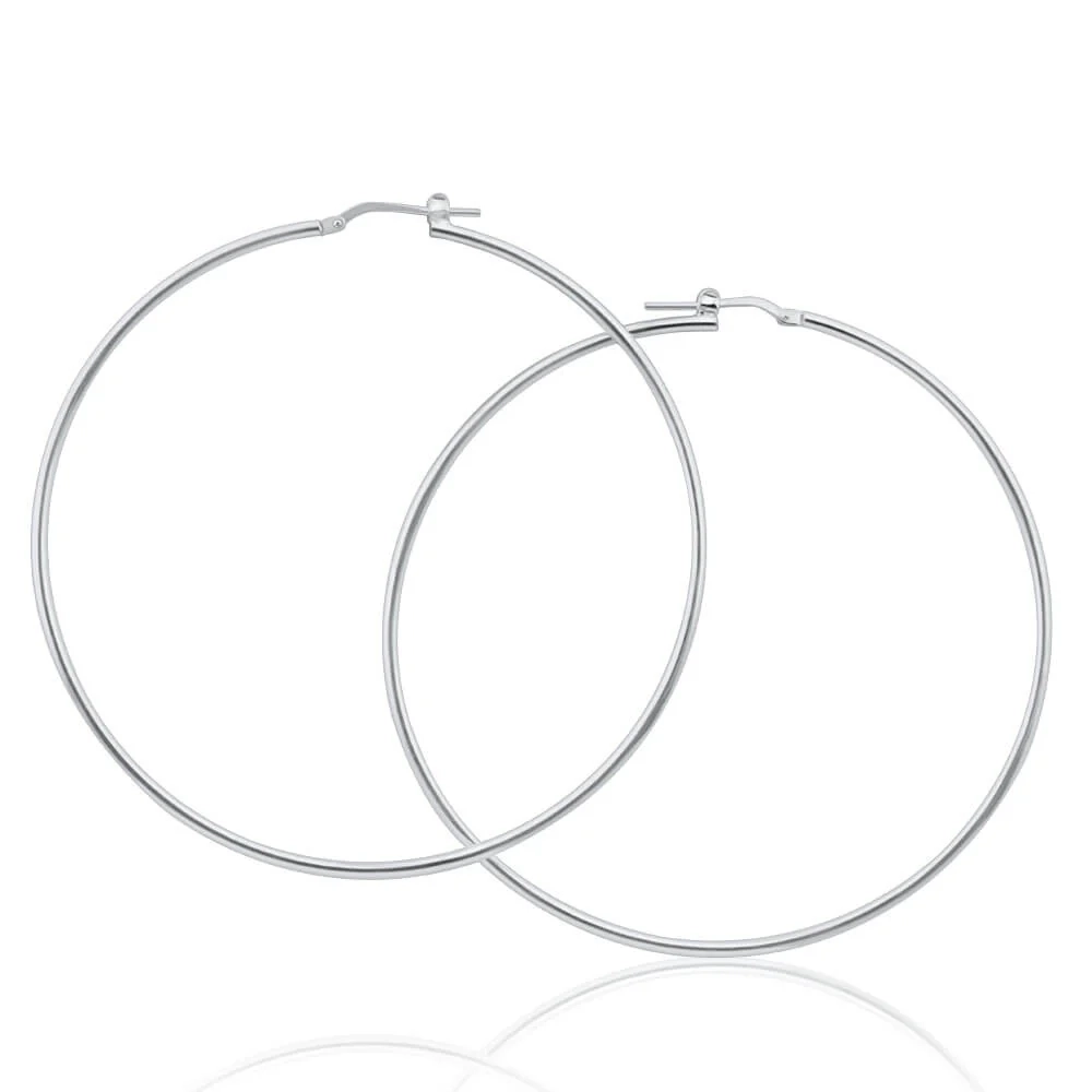 Sterling Silver Plain 65mm Hoop Earrings – Shiels Jewellers