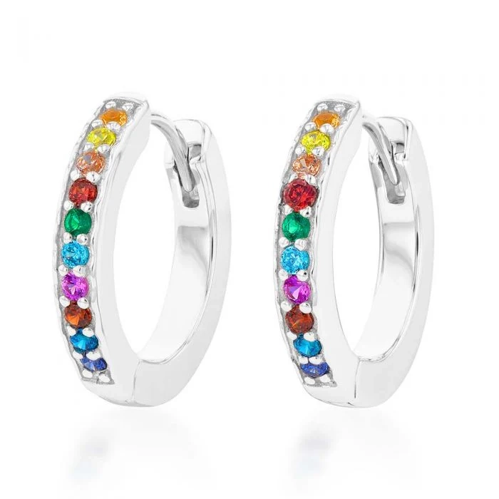 Sterling Silver Rainbow Multicolour Cubic Zirconia Hoop Earrings – Shiels Jewellers