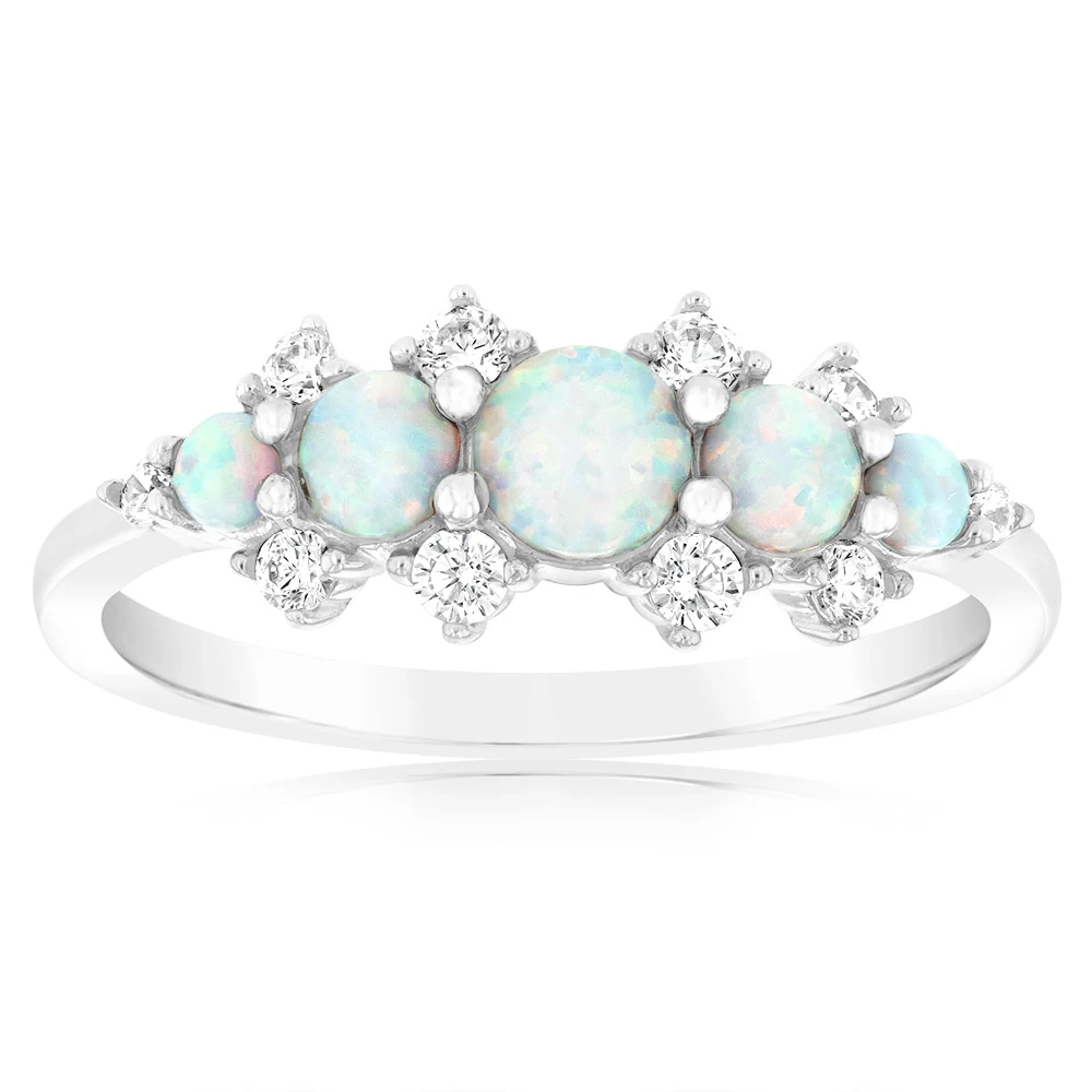 Sterling Silver Rhodium Plated Created White Opal Ring – Shiels Jewellers