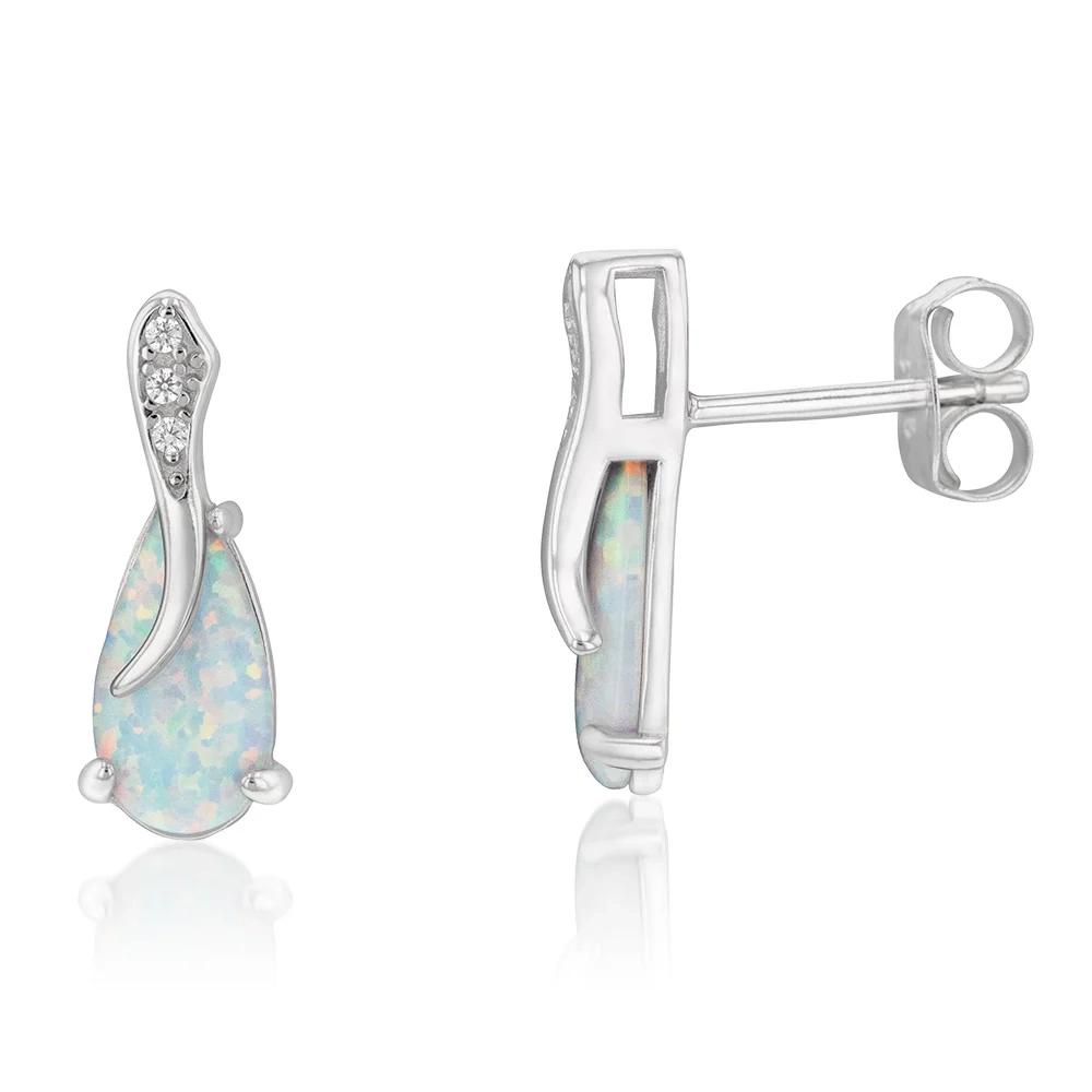 Sterling Silver Rhodium Plated Cubic Zirconia Synthetic Opal Crossover – Shiels Jewellers