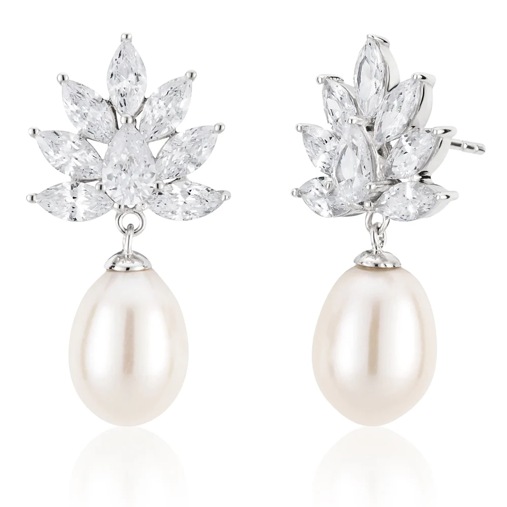 Sterling Silver Rhodium Plated Freshwater Pearl and Zirconia Earrings – Shiels Jewellers