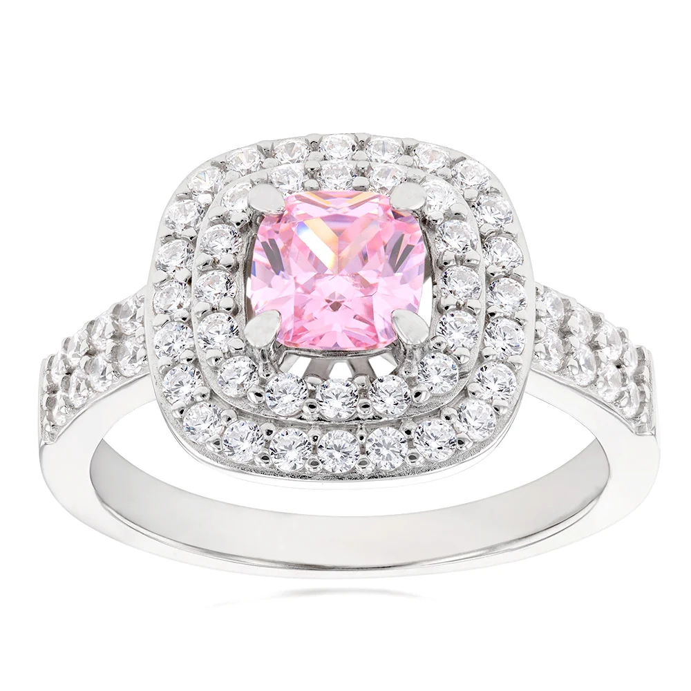 Sterling Silver Rhodium Plated White & Light Pink Cubic Zirconia Cushi – Shiels Jewellers