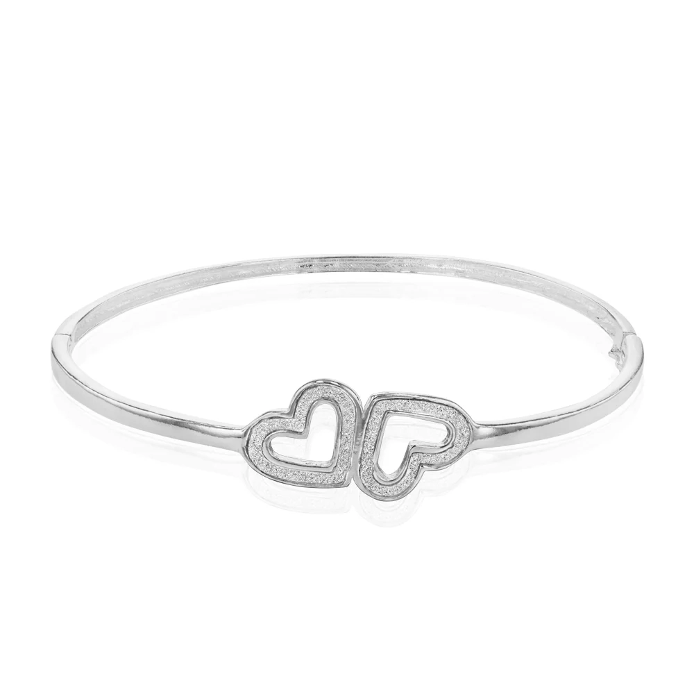 Sterling Silver Stardust Double Heart Hinged Bangle – Shiels Jewellers