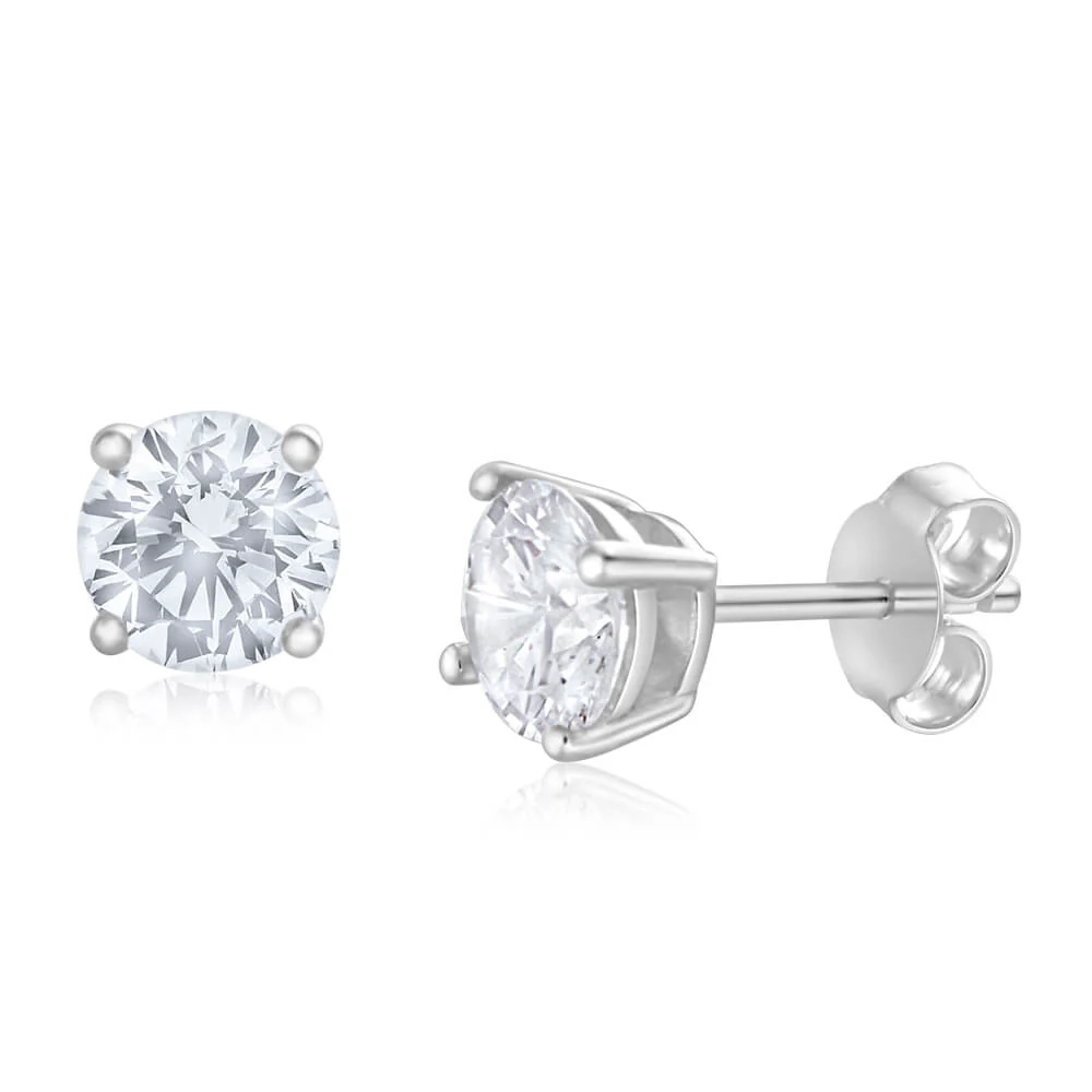 Sterling Silver Zirconia Round 6.55mm White Stud Earrings – Shiels Jewellers