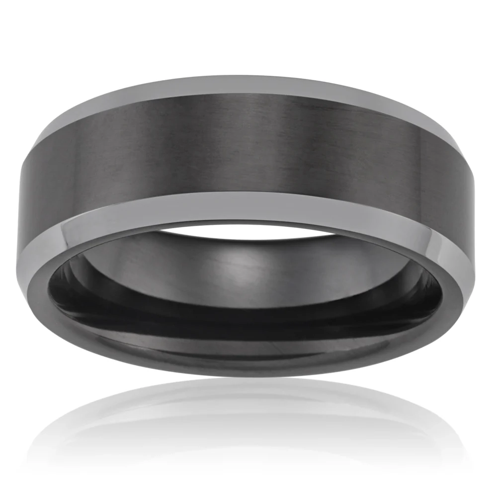 Tungsten Black Polished Centre Gents Ring - *No Resize* – Shiels Jewellers