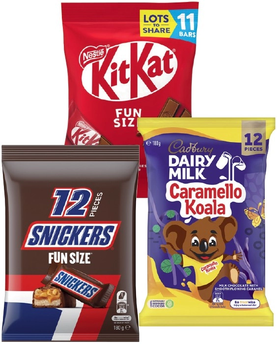 Cadbury Share Pack 144-180g, Mars Fun Size Pack 132-192g or Nestlé 127-158g Selected Varieties