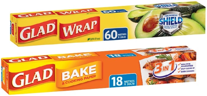 Glad Bake Cooking Paper 18mx30cm, Wrap 60mx33cm or Foil 20mx30cm