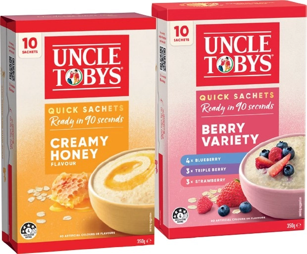 Uncle Tobys Oats Quick Sachets 8‑10 Pack Selected Varieties