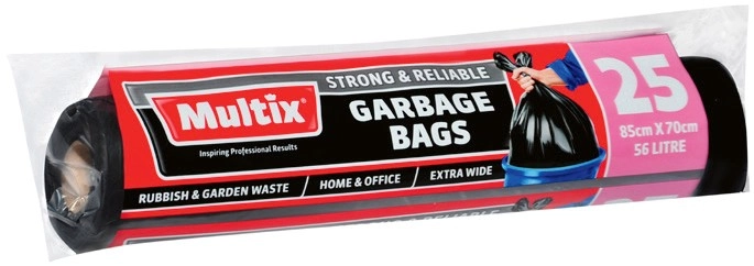 Multix Garbage Bag 56 Litre 25 Pack, Handy Ties Tidy Bags Medium 50 Pack or Large 45 Pack