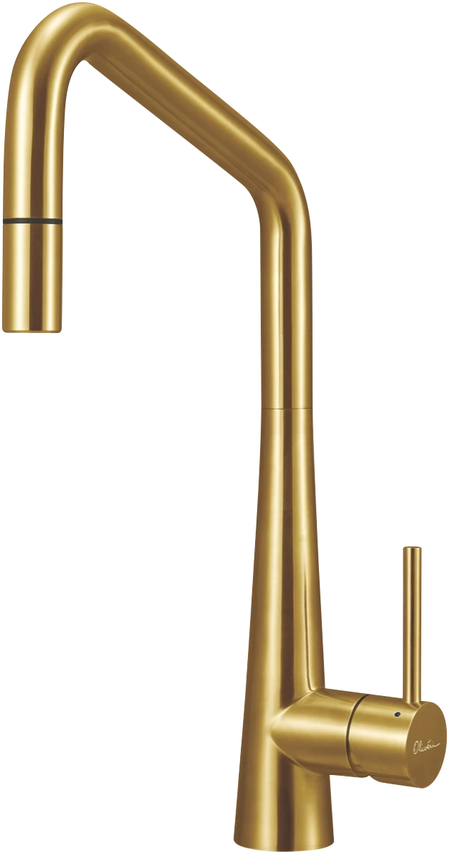 Oliveri Essente Square Goose Neck Stainless Steel Gold Pull Out Mixer