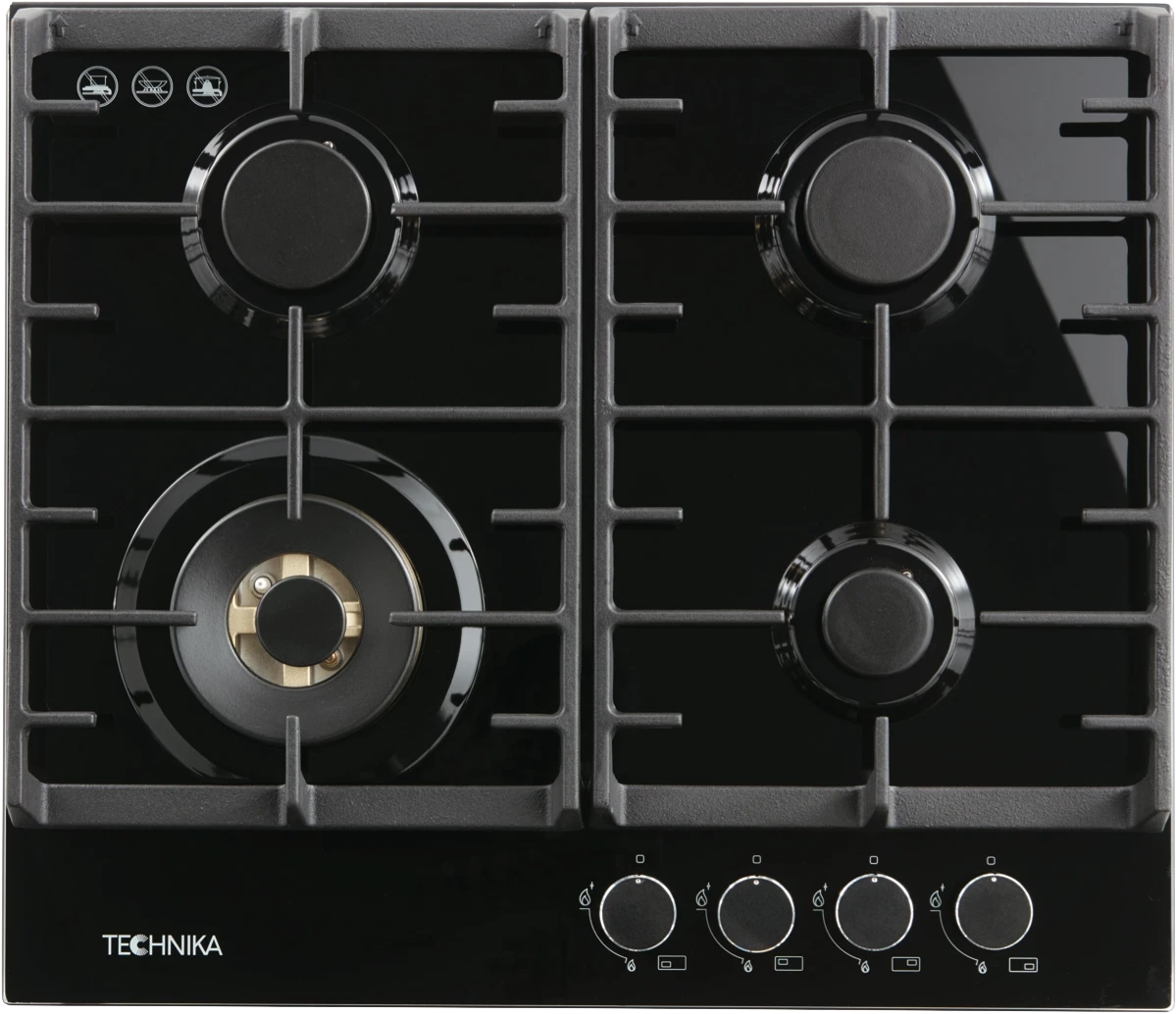 Technika 60cm Gas on Glass Black Cooktop