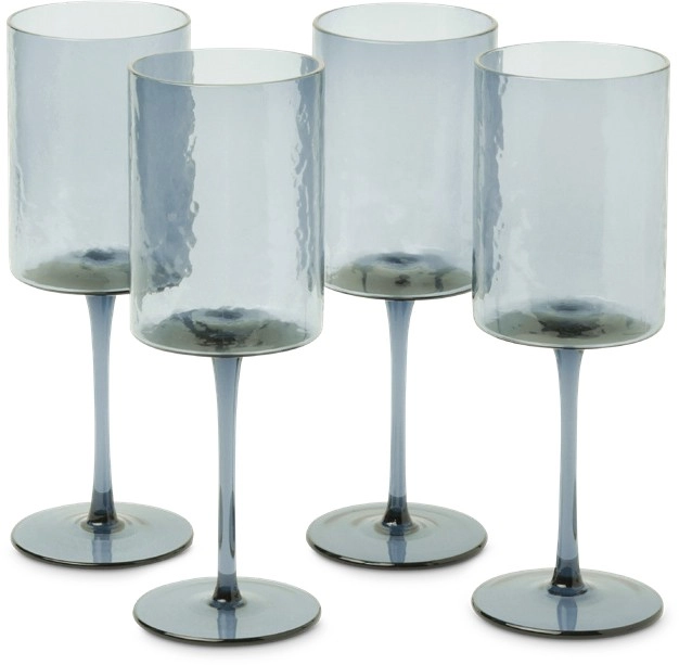 AH&G Hammered Wine Glass in Blue Set of 4