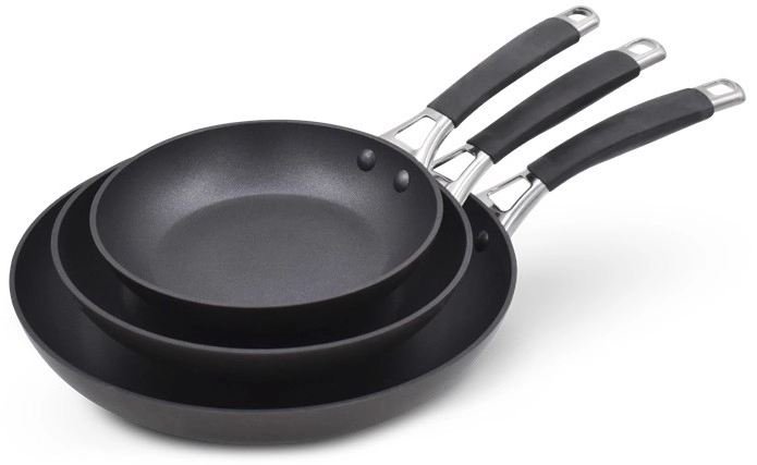 The Cooks Collective Hard Anodised Triple Pack with Silicone Handle 20cm, 24cm and 30cm Frypan