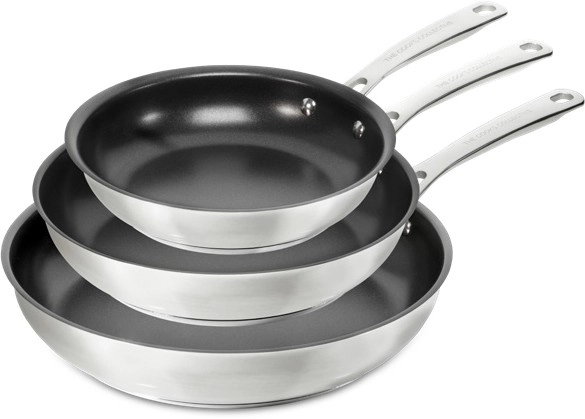 The Cooks Collective ONE Stainless Steel Non‑Stick 20cm, 24cm and 28cm Frypan Set