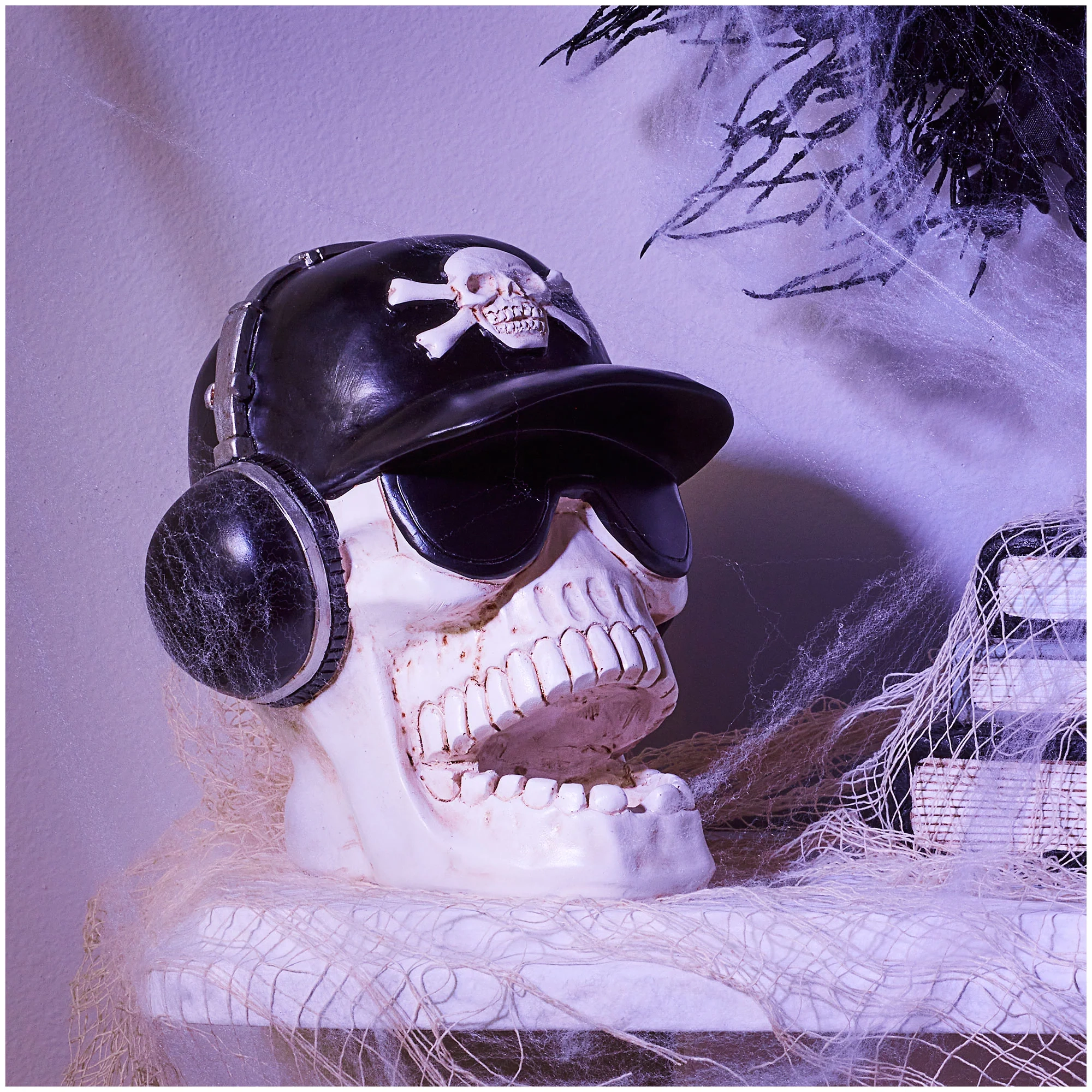 Halloween Skull With Headphones Figurine