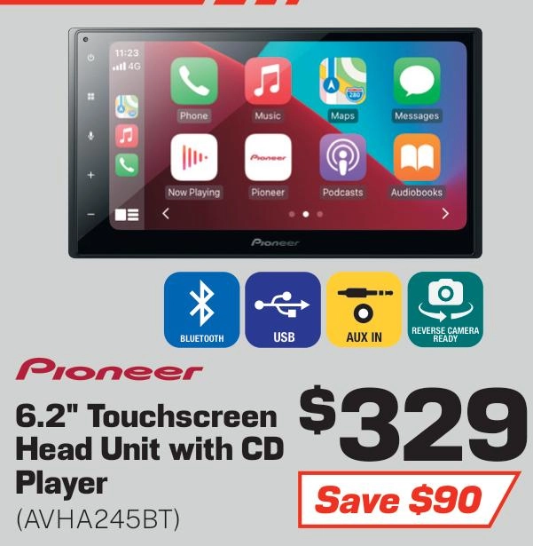 Pioneer 6.2in Touchscreen Head Unit with CD Player - AVHA245BT