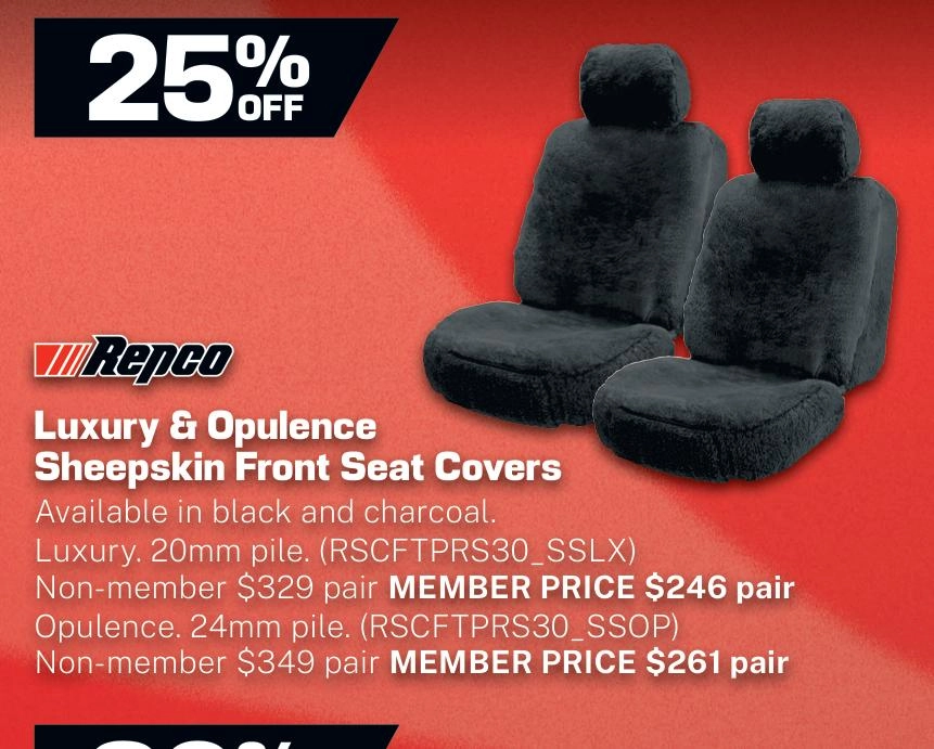 Repco Luxury Sheepskin Front Seat Covers