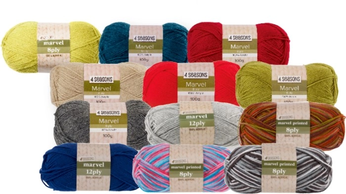 30% off 4 Seasons Marvel 8ply & 12ply Yarn 100g