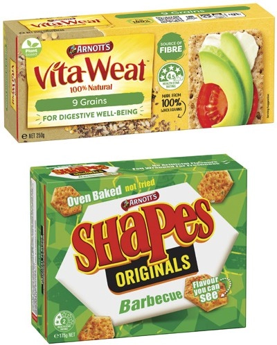 Arnott's Shapes Crackers 130g-190g or Vita-Weat Crispbread 250g