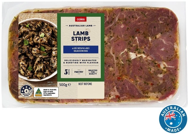 Coles Australian Lamb Strips with Souvlaki Seasoning 500g