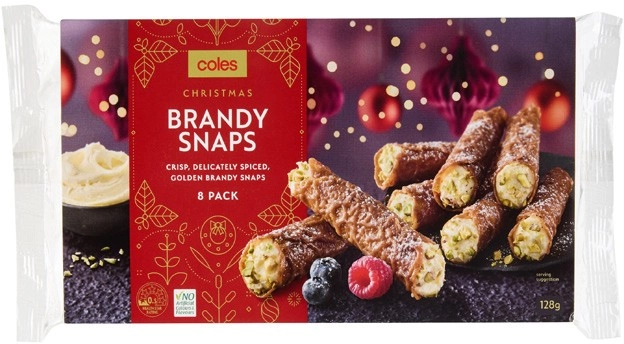 Coles Christmas Brandy Snaps 8 Pack 128g