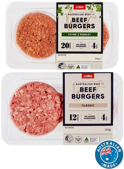 Coles Classic Burgers 400g-500g