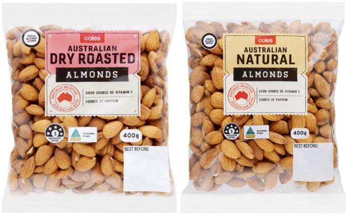 Coles Dry Roasted, Natural or Smoked Almonds 400g Pack