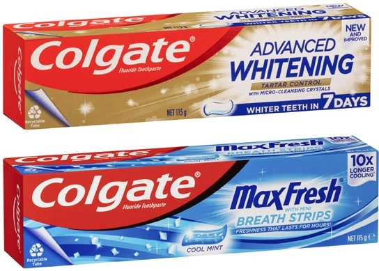 Colgate Advanced Whitening & Tartar or Max Fresh Toothpaste 115g