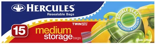 Hercules TwinZip Resealable Medium Storage Bags 15 Pack