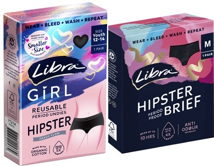 Libra Period Proof Reusable Underwear Girl Size 12-14 or Hipster M 1 Pack