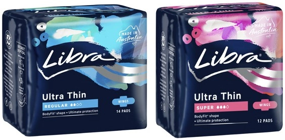 Libra Ultra Thin Pads with Wings Regular 14 Pack or Super 12 Pack