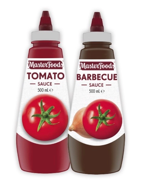 MasterFoods Squeeze Tomato or Barbecue Sauce 475mL-500mL