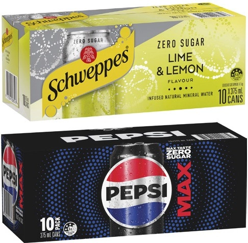 Pepsi, Solo or Schweppes Soft Drink or Schweppes Infused Sparkling Water 10x375mL