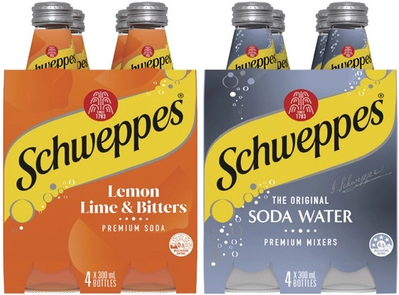 Schweppes Mixers, Soft Drink or Mineral Water 4x300mL