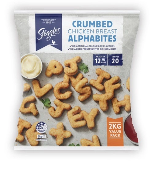 Steggles Crumbed Chicken Alphabet Nuggets 2kg