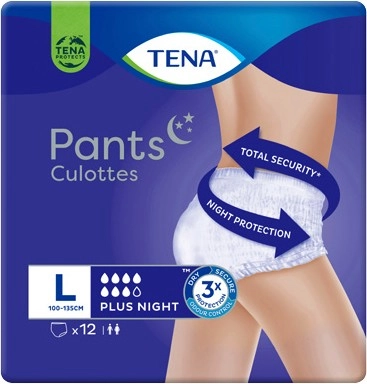 Tena Night Pants Medium 12 Pack or Extra Large 10 Pack