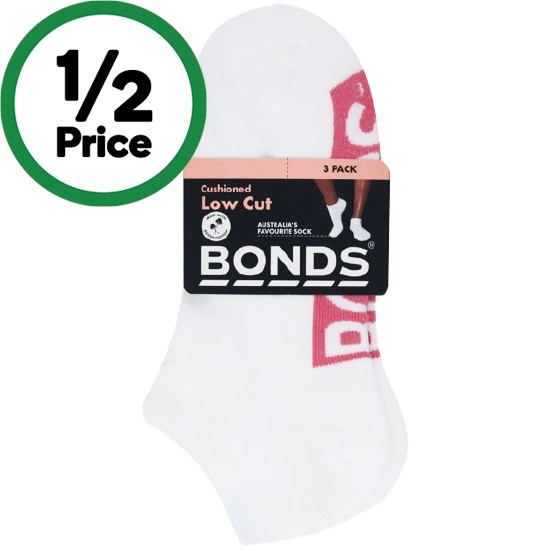 Bonds Ladies’ Cushioned Low Cut Socks Assorted Pk 3