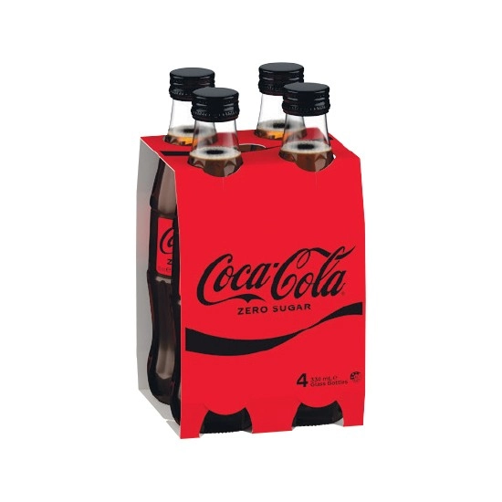 Coca-Cola Classic or Zero Sugar Soft Drink Glass Bottle Varieties 4 x 330ml