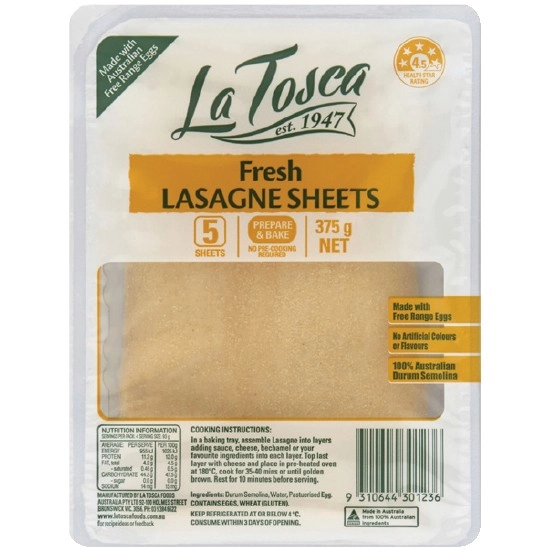 La Tosca Fresh Lasagne Sheets 375g – From the Fridge