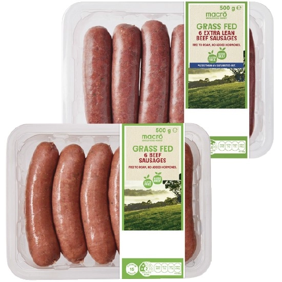 Macro Grass Fed Beef or Extra Lean Beef Sausages 500g