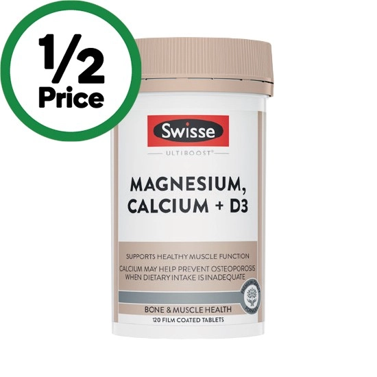 Swisse Ultiboost Magnesium, Calcium + Vitamin D3 Tablets Pk 120~