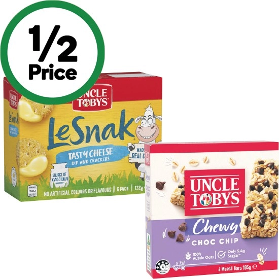 Uncle Tobys Muesli Bars 185g Pk 6 or Le Snak 132g Pk 6