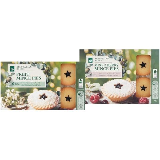 Woolworths Australian Baked Fruit Mince Pies or Summer Berry Pies Pk 6