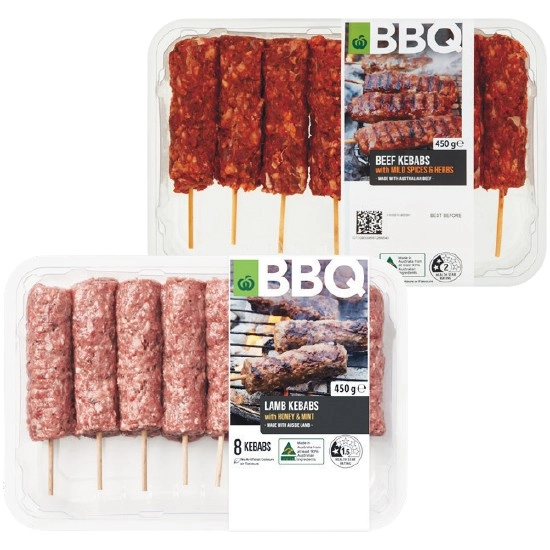 Woolworths BBQ Beef or Lamb, Mint & Honey Kebabs 450g