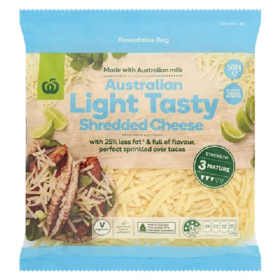 Woolworths Light Tasty Shredded Cheese 500g – From the Fridge