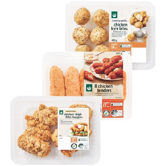 Woolworths Plain Tenders 400g, Southern Style Burger 350g or Mini Garlic Kyiv Bites 400g with RSPCA Approved Chicken