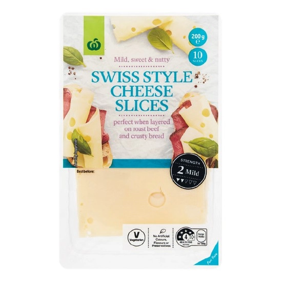 Woolworths Swiss Cheese Slices 200g – From the Fridge