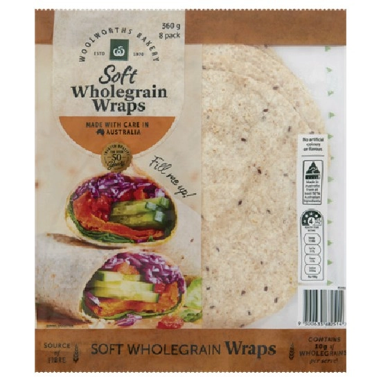 Woolworths Wholegrain Wraps 360g Pk 8