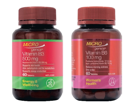 Microgenics Vitamin B3 500mg or B6 100mg 60 Tablets