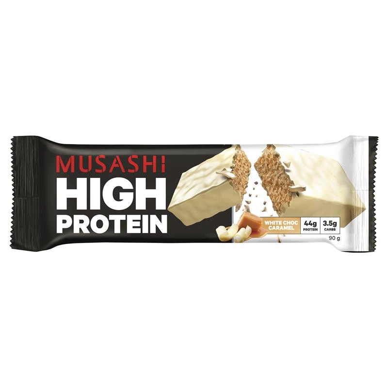 Musashi High Protein White Choc Caramel 90g